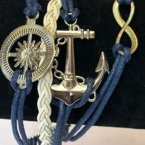 Source Unknown Navy and Ivory Nautical Charm Bracelet with Gold Accents
